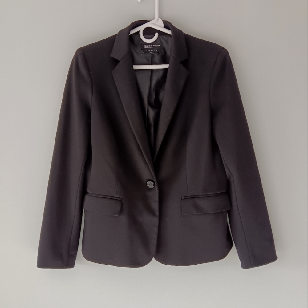Jones New York Suit Blazer, Single Button, Pockets, Stretch, Black, Size 8